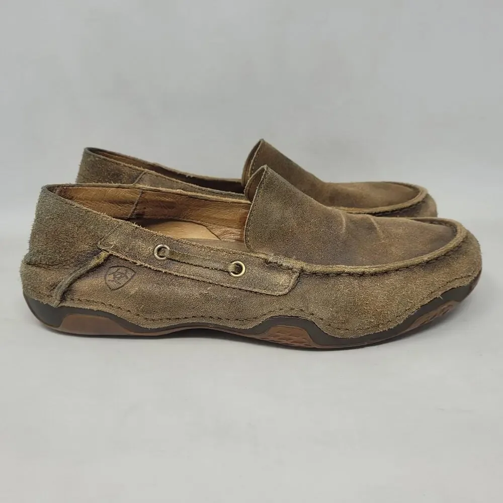 Ariat Shoes Men 10.5 Brown Slip On Loafers Distressed Suede Advanced Cushioning - Picture 2 of 12